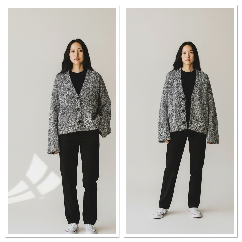 Frame Denim Gray Black Marled Knit Cardigan